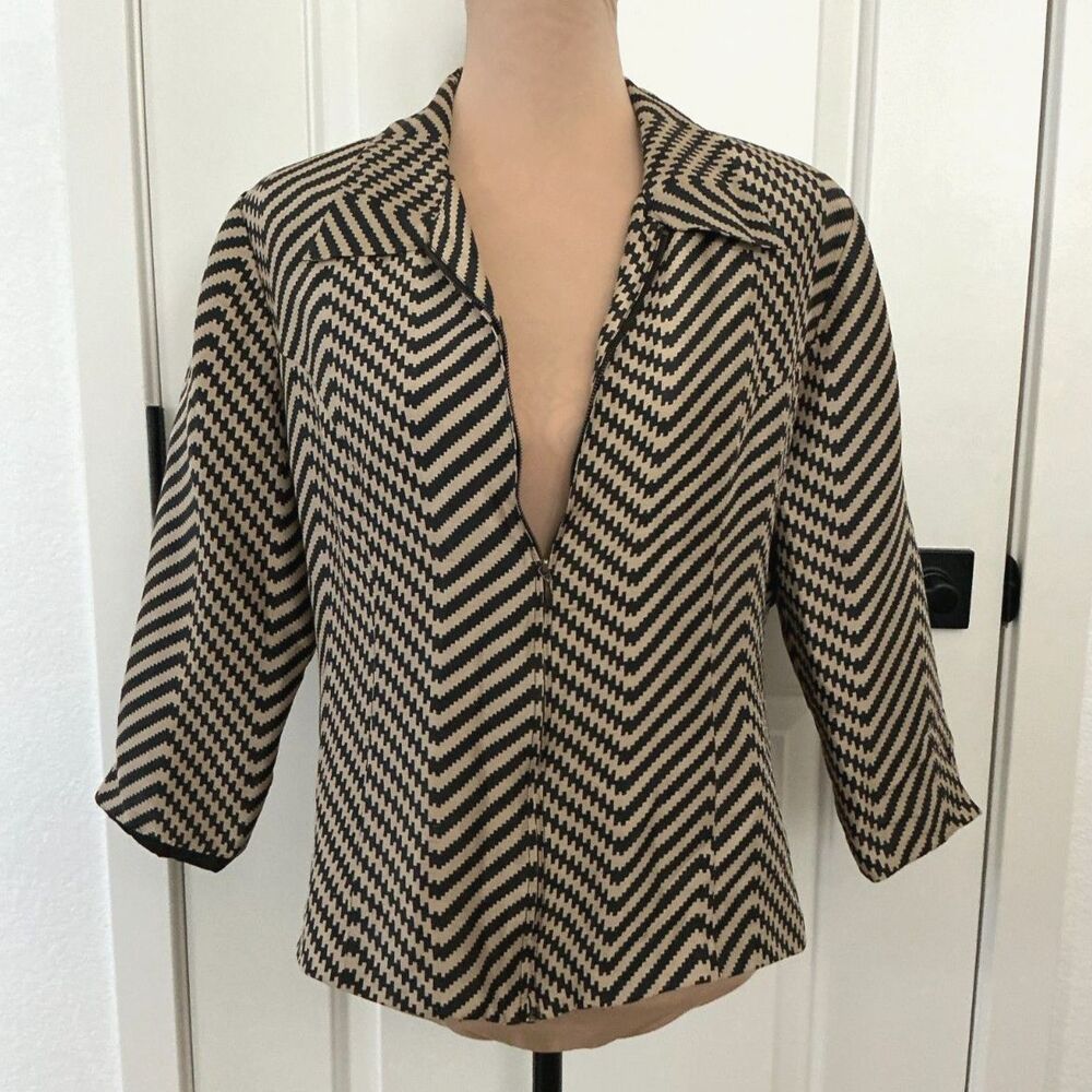 Vintage Silkland 100% Silk Geometric Zip Jacket Women’s 12 Blouse Jacket
